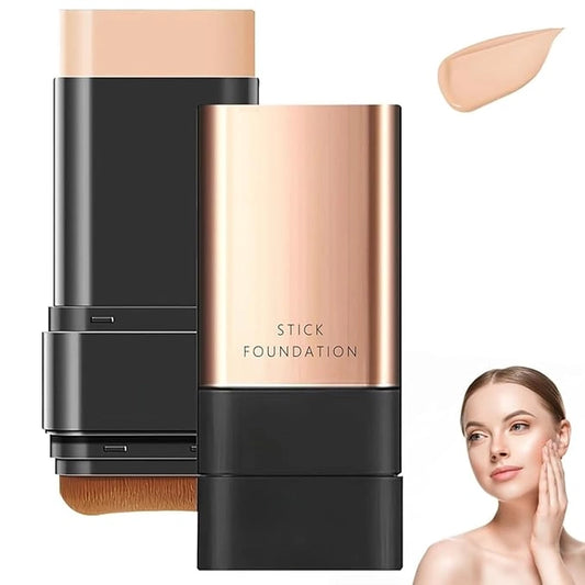 Two-layer foundation stick with black case and beige cream tip