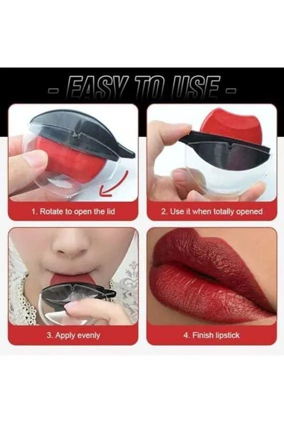 Matte waterproof lipstick shown with usage steps for rotating and applying evenly